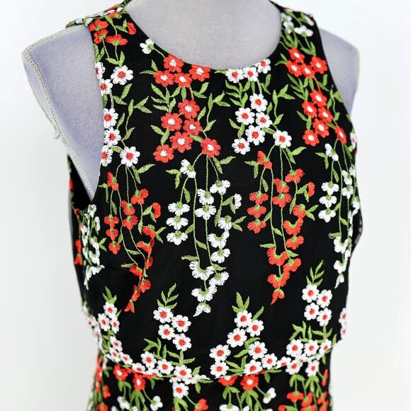 Tahari Dress Womens 10 Black Floral Embroidered Halter with Overlay Lined - Picture 6 of 16